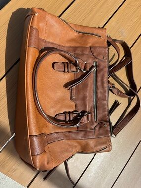 Sole Society Brown Leather Tote with Printed Interior